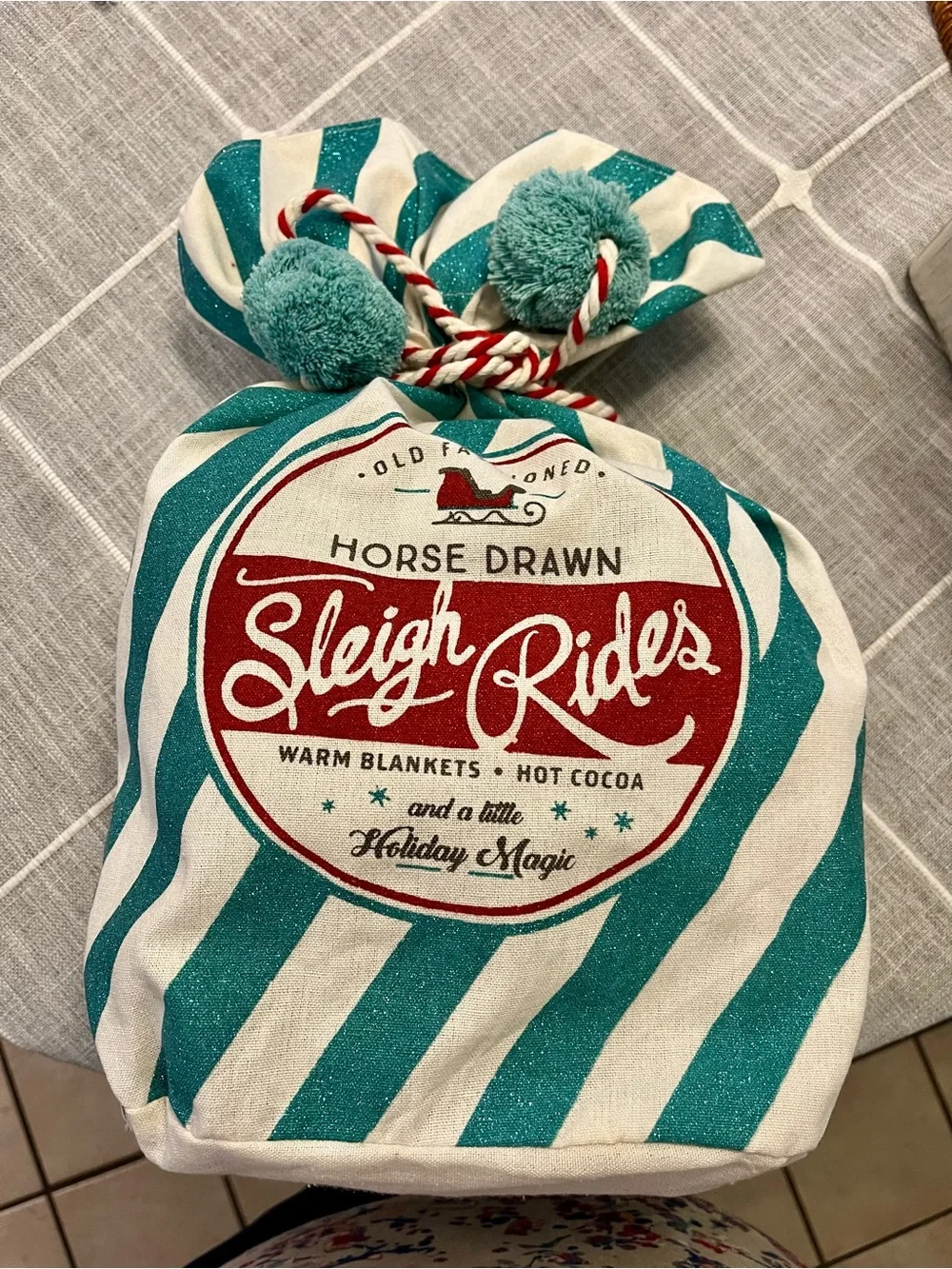 Holiday Gift Bundle-Wooden Custom made Snowman & Teal Stripe Holiday Gift Bag